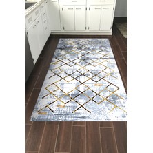 Dekoreko Dijital Mutfak Halısı Yıldız Deri Kaymaz Taban Modern Brooklyn Mavi