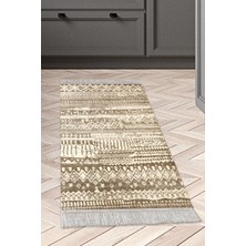 Dekoreko Dijital Mutfak Halısı Star Pamuk Kaymaz Taban Saçaklı Iskandinav Ysabel Kahve