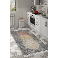 Dekoreko Dijital Mutfak Halısı Trend Keçe Kaymaz Taban Saçaklı Modern Saeran Kahve Krem Bej