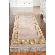 Dekoreko Dijital Mutfak Halısı Yıldız Deri Kaymaz Taban Saçaklı Modern Twyla Camel