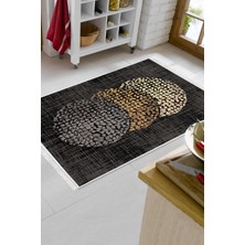 Dekoreko Dijital Mutfak Halısı Trend Keçe Kaymaz Taban Saçaklı Modern Saeran Bej Krem Mavi