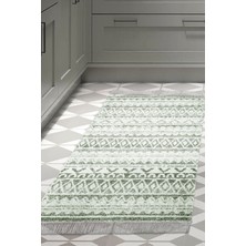 Dekoreko Dijital Mutfak Halısı Star Pamuk Kaymaz Taban Saçaklı Iskandinav Mali Yeşil