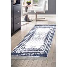 Dekoreko Dijital Mutfak Halısı Yıldız Deri Kaymaz Taban Saçaklı Modern Mollie Lacivert