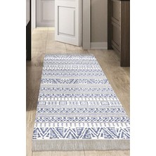 Dekoreko Dijital Mutfak Halısı Star Pamuk Kaymaz Taban Saçaklı Iskandinav Adelia  Mavi