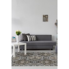 Dekoreko Dijital Salon Halısı Yıldız Deri Kaymaz Taban Saçaklı Modern Osana Bej