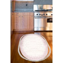 Dekoreko Dijital Mutfak Halısı Yıldız Deri Kaymaz Taban Saçaklı Oval Modern Evelina  Pudra