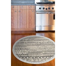 Dekoreko Dijital Mutfak Halısı Yıldız Deri Kaymaz Taban Saçaklı Yuvarlak Iskandinav Ysabel Gri