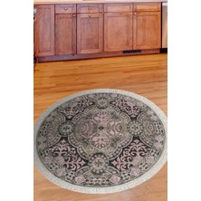 Dekoreko Dijital Mutfak Halısı Trend Keçe Kaymaz Taban Saçaklı Yuvarlak Modern Osana Pudra