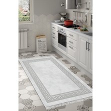 Dekoreko Dijital Mutfak Halısı Trend Keçe Kaymaz Taban Saçaklı Modern Cassietta Gri