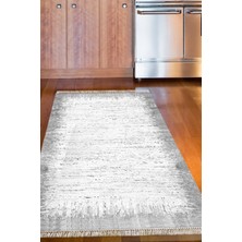 Dekoreko Dijital Mutfak Halısı Star Pamuk Kaymaz Taban Saçaklı Modern Evelina  Gri