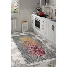 Dekoreko Dijital Mutfak Halısı Star Pamuk Kaymaz Taban Saçaklı Modern Saeran Krem Oranj Kırmızı