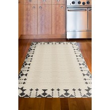 Dekoreko Dijital Mutfak Halısı Yıldız Deri Kaymaz Taban Modern Kody Bej