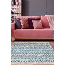 Dekoreko Dijital Salon Halısı Trend Keçe Kaymaz Taban Saçaklı Iskandinav Adelia  Lacivert