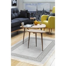 Dekoreko Dijital Salon Halısı Trend Keçe Kaymaz Taban Saçaklı Modern Cassietta Gri