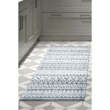 Dekoreko Dijital Mutfak Halısı Star Pamuk Kaymaz Taban Iskandinav Mali Lacivert