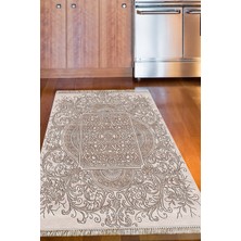 Dekoreko Dijital Mutfak Halısı Yıldız Deri Kaymaz Taban Saçaklı Modern Katrina  Kahve