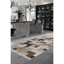 Dekoreko Dijital Mutfak Halısı Yıldız Deri Kaymaz Taban Saçaklı Modern Andrina Kahve