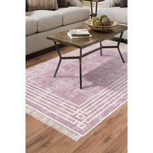 Dekoreko Dijital Salon Halısı Yıldız Deri Kaymaz Taban Saçaklı Modern Shelbi Pudra