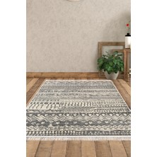 Dekoreko Dijital Salon Halısı Yıldız Deri Kaymaz Taban Saçaklı Iskandinav Earnestine Gri Bej