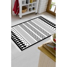 Dekoreko Dijital Mutfak Halısı Trend Keçe Kaymaz Taban Saçaklı Iskandinav Saxona Siyah