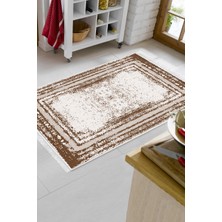 Dekoreko Dijital Mutfak Halısı Trend Keçe Kaymaz Taban Saçaklı Modern Mollie Krem