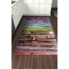 Dekoreko Dijital Mutfak Halısı Yıldız Deri Kaymaz Taban Modern Alannah Renkli