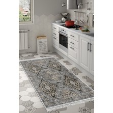 Dekoreko Dijital Mutfak Halısı Star Pamuk Kaymaz Taban Saçaklı Modern Osana Bej