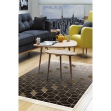 Dekoreko Dijital Salon Halısı Yıldız Deri Kaymaz Taban Saçaklı Modern Daire Gri