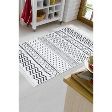 Dekoreko Dijital Mutfak Halısı Trend Keçe Kaymaz Taban Saçaklı Iskandinav Cade Lacivert