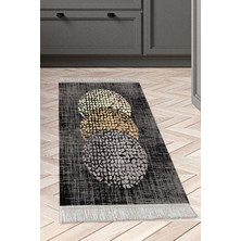 Dekoreko Dijital Mutfak Halısı Yıldız Deri Kaymaz Taban Saçaklı Modern Saeran Bej Krem Mavi