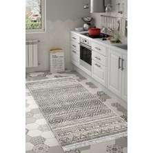 Dekoreko Dijital Mutfak Halısı Star Pamuk Kaymaz Taban Saçaklı Iskandinav Liz Gri