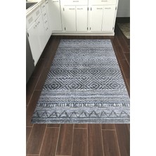 Dekoreko Dijital Mutfak Halısı Star Pamuk Kaymaz Taban Iskandinav Liz Mavi