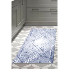 Dekoreko Dijital Mutfak Halısı Star Pamuk Kaymaz Taban Modern Allissa Mavi