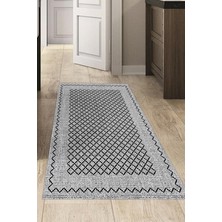 Dekoreko Dijital Mutfak Halısı Star Pamuk Kaymaz Taban Modern Christie Gri