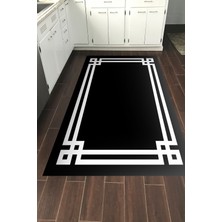 Dekoreko Dijital Mutfak Halısı Star Pamuk Kaymaz Taban Modern Jaz Siyah