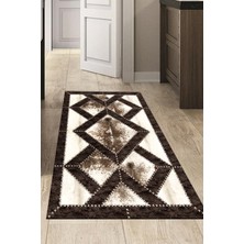 Dekoreko Dijital Mutfak Halısı Yıldız Deri Kaymaz Taban Modern Posy Kahve