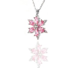 Neva Jewelry 925 Ayar Favori Koyu Pembe Lotus Çiçeği Modelli Gümüş Kolye