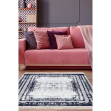 Dekoreko Dijital Salon Halısı Trend Keçe Kaymaz Taban Saçaklı Modern Mollie Lacivert