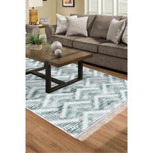 Dekoreko Dijital Salon Halısı Yıldız Deri Kaymaz Taban Saçaklı Iskandinav Renata  Yeşil