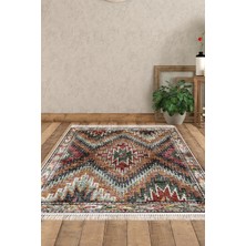 Dekoreko Dijital Salon Halısı Yıldız Deri Kaymaz Taban Saçaklı Iskandinav Olwen Renkli