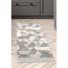 Dekoreko Dijital Mutfak Halısı Star Pamuk Kaymaz Taban Saçaklı Iskandinav Kitty Bej