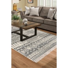 Dekoreko Dijital Salon Halısı Star Pamuk Kaymaz Taban Saçaklı Iskandinav Ysabel Gri