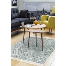 Dekoreko Dijital Salon Halısı Star Pamuk Kaymaz Taban Saçaklı Iskandinav Nydia Yeşil