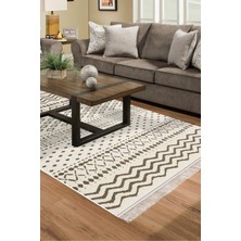 Dekoreko Dijital Salon Halısı Trend Keçe Kaymaz Taban Saçaklı Iskandinav Cade Kahve