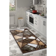 Dekoreko Dijital Mutfak Halısı Star Pamuk Kaymaz Taban Saçaklı Modern Janice Gri Kahve