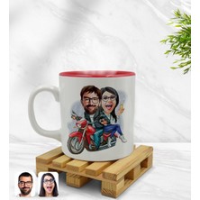 BK Kişiye Özel Sevgililer Karikatürlü Içi Kırmızı Renkli Kupa Bardak Model 97