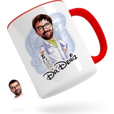 BK Kişiye Özel Erkek Göz Doktoru Karikatürlü Kırmızı Kupa Bardak