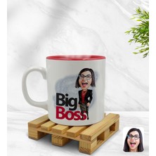 BK Kişiye Özel Kadın Big Boss Karikatürlü Içi Kırmızı Renkli Kupa Bardak Model 2