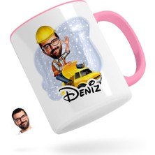 BK Kişiye Özel Erkek Yol Mühendisi Karikatürlü Pembe Kupa Bardak-1