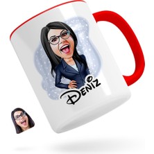 BK Kişiye Özel Kadın Patron Karikatürlü Kırmızı Kupa Bardak-4